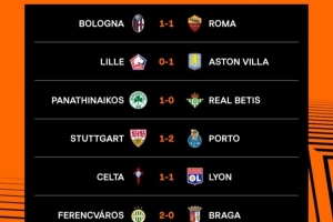 欧联杯1/8决赛首回合赛果：五大联赛球队仅维拉取胜_24直播网