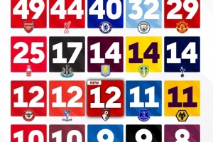 英超官方列各队最长不败：阿森纳49场仍居首，，，，，伯恩茅斯目今已12场_24直播网