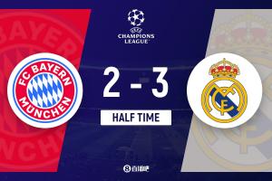 半场-拜仁暂2-3总分4-4皇马 居莱尔双响诺伊尔送礼凯恩姆巴佩破门_24直播网