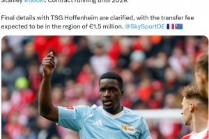 记者：柏林联合将激活后卫恩索基的买断选项，，，转会费约150万欧元_24直播网