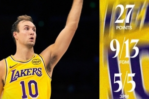 洛城大舞台！湖人官方宣布肯纳德本场数据海报：要害体现_24直播网