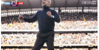 曼城2-1再度领先枪手！瓜迪奥拉场边激动庆祝，，，，跳起双手指向看台_24直播网