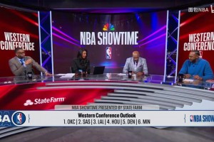 ?演播室的气氛快活了起来！当甜瓜说火箭能进西决之后…_24直播网